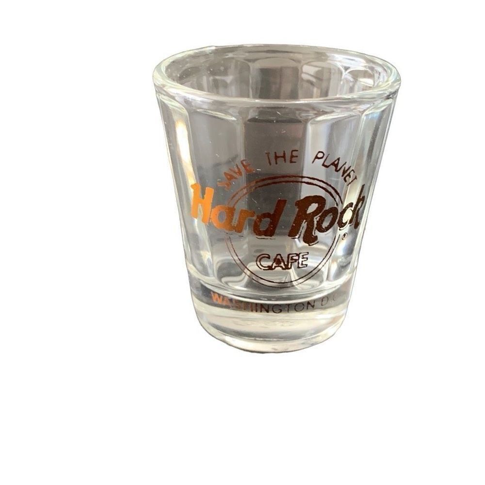 Vintage Hard Rock Cafe Washington Save The Planet Shot Glass Gold Lettering